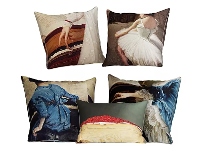 Decorative Throw Pillows Featuring Piano Hand Art Ballet Dancer Prints and Vintage Clothing Designs 3d model