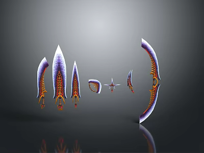 Sharp Bladed Weapons With Purple And Orange Modern Design 3d model