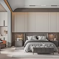 Modern Bedroom Interior Design With Gray Bed Frame Nightstands Lamps And Area Rug