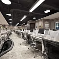 Modern Public Office Space Interior With Workstations Computers And Ergonomic Office Chairs
