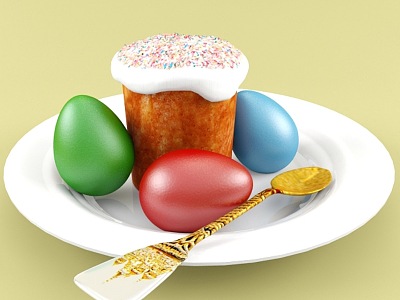 Easter Egg Plate Spoon Egg Easter Egg Food Cake model