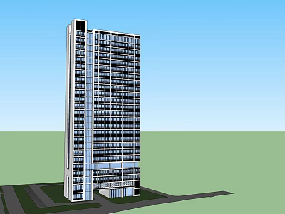 Modern High Rise Building Exterior Design With Glass Windows Green Area And Road 3d model