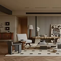 Stylish Modern Living Room Interior With Beige Sofa Geometric Rug Wooden Coffee Table And Artwork