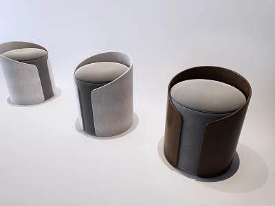 Modern Round Sofa Stools With Gray And Brown Padded Seats In Contemporary Design 3d model