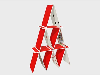 Red Playing Cards Stacked To Build A Creative Card Game Structure 3d model