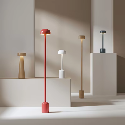 Modern Lighting Combinations With Colorful Floor And Table Lamps On Display Stands And Neutral Background 3d model