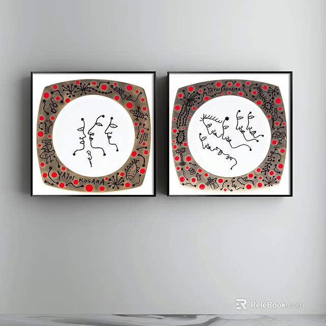 Abstract Paintings Square Black Framed With Circular Patterns And Abstract Line Figures 3d model