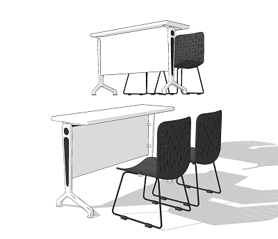 Modern Conference Table With Two Black Chairs And Simple Metal Legs Design 3d model