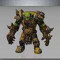Green Skinned Fantasy Orc Warrior In Spiked Armor With Orange Details