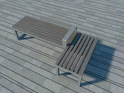 Modern Outdoor Chairs With Wooden Seats And Metal Frames On Stone Floor 3d model