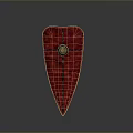 Red Medieval Shield With Metal Circular Emblem And Crossed Lines Design