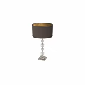 Elegant Table Lamp Featuring Dark Brown Pleated Lampshade Transparent Glass Balls And Silver Metal Base