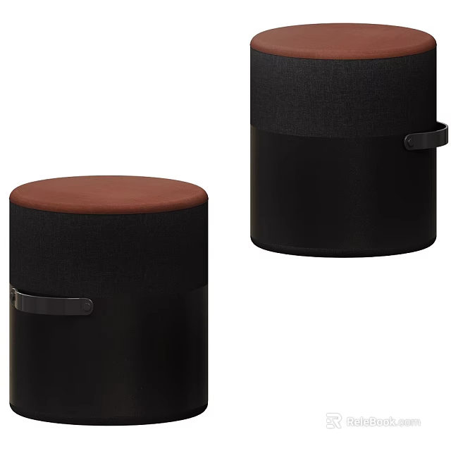 Modern Cylindrical Stools With Black Body Brown Cushioned Seats And Side Handles 3d model 