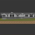 3D Residential House Model on Green Lawn With Brown Soil Base and Gray Roof