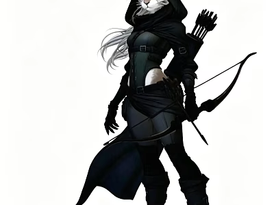 Assassin Archer Ornament Figurine Set With Black Cloak White Hair Bow And Arrow Quiver 3d model