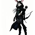 Assassin Archer Ornament Figurine Set With Black Cloak White Hair Bow And Arrow Quiver