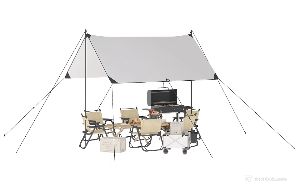 Outdoor Table And Chair Set With Canopy For Camping Activities 3d model