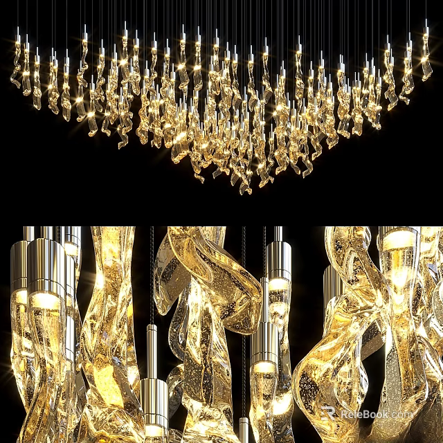 Modern Sparkling Crystal Chandelier With Twisted Golden Design And Bright Illumination For Interior Decor 3d model 