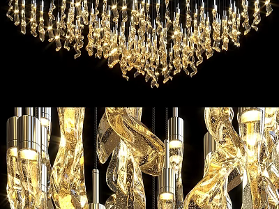 Modern Sparkling Crystal Chandelier With Twisted Golden Design And Bright Illumination For Interior Decor 3d model