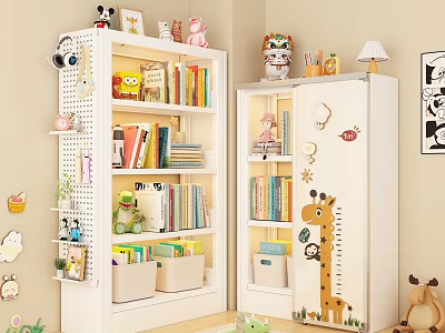 Lovely Cartoon Themed Kids Bookshelf With Large Storage Space And Practical Perforated Side Organizer 3d model