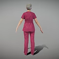 Woman in Pink Medical Uniform Standing with Full Body Front View on Gray Background
