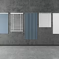 Various Window Blinds in Different Colors and Styles Displayed on Gray Wall 3d model