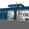 Modern Blue House Exterior With Large Windows And Green Surroundings