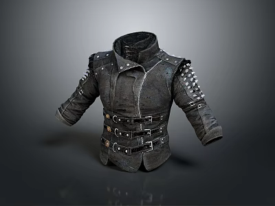 Black Leather Tactical Jacket With Metal Rivets Buckles And Straps Design 3d model