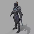 Male Warrior In Spiked Metallic Armor With Sword And Intricate Design Details
