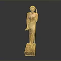 Detailed Ancient Egyptian Style Standing Man Wooden Statue Holding Staff With Base