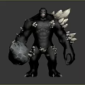 Giant Muscular Black Creature With White Crystal Spikes Holding Ice Rock