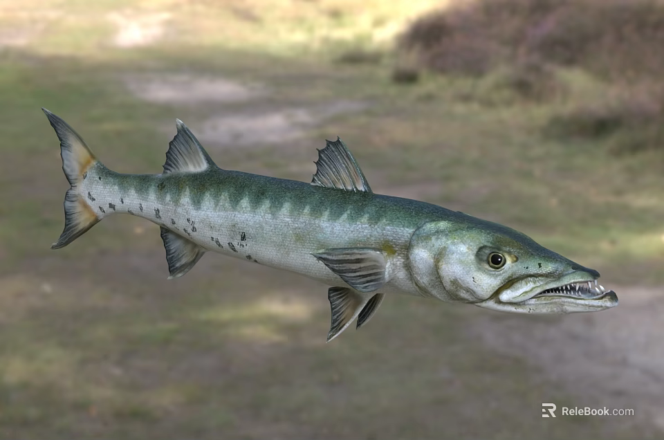 Northern Pike Freshwater Aquatic Animal With Green Silver Body And Sharp Teeth 3d model 
