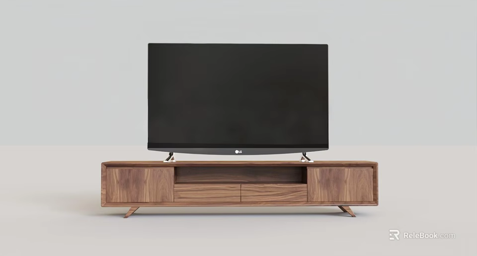 Modern Wooden TV Stand With Open Shelves And Drawers Holding TV In Living Room 3d model 