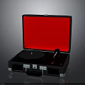 Open Black Suitcase Style Record Player With Red Interior And Turntable 3d model