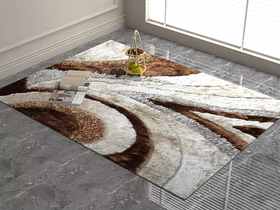 Stylish Square Rug With Brown And White Pattern For Modern Room Floor 3d model