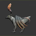 Fantasy Creature with Flaming Antlers Colorful Feathers Blue White Body and Yellow Eyes