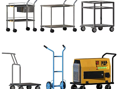 Various Metal Utility Carts With Wheels And Different Industrial Designs 3d model