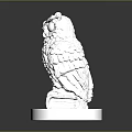 Silver Metallic Owl Sculpture With Intricate Carved Details And Decorative Base