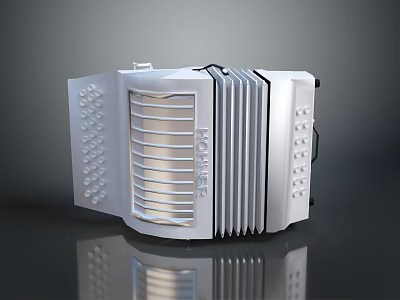 Classic Morino Accordion In Silver Metallic Finish With Folded Bellows And Side Buttons 3d model