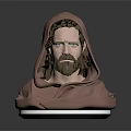 Hooded Male Character 3D Sculpture With Brown Beard Pink Cloak And Silver Base