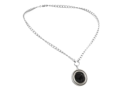 Stylish Silver Chain Necklace with Elegant Round Black Gemstone Pendant 3d model