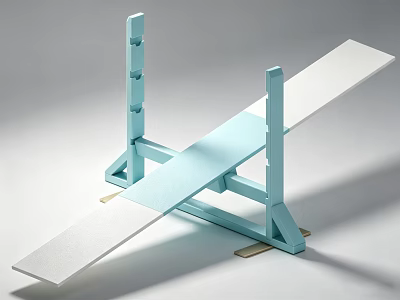 Light Blue Gymnastic Balance Beam Sports Equipment With Support Posts And Training Platform 3d model