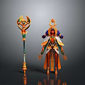Egyptian Style Woman Character Holding Ornate Decorated Scepter With Intricate Design