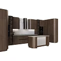 Modern Kitchen Interior With Wooden Tone Cabinets And Integrated Central Counter Design
