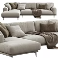 Light Gray Modern Sectional Sofa With Decorative Pillows And Brown Blanket 3d model
