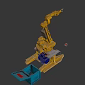 Yellow Industrial Robotic Arm Mechanical Equipment With Base And Blue Container