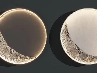 Two Circular Wall Lamps With Moon Surface Texture and Warm Illumination Effect on Dark Background 3d model