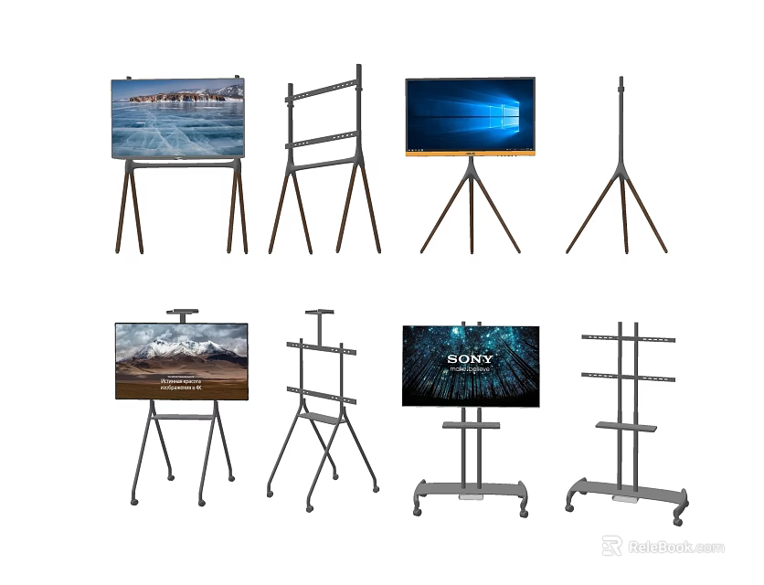Different Modern TVs with Various Floor and Tripod Stand Designs 3d model