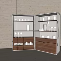 Elegant Modern Wine Cabinet Interior With Glass Shelves And Wooden Drawers
