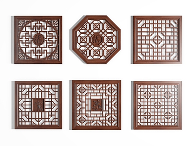 Chinese-style hollow-out lattice square carved solid wood window flower hollow partition screen lattice window model